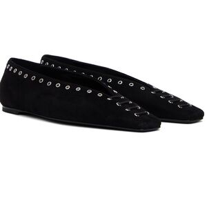 NWOT Toteme Black Suede Lace-Up Ballerina Flats